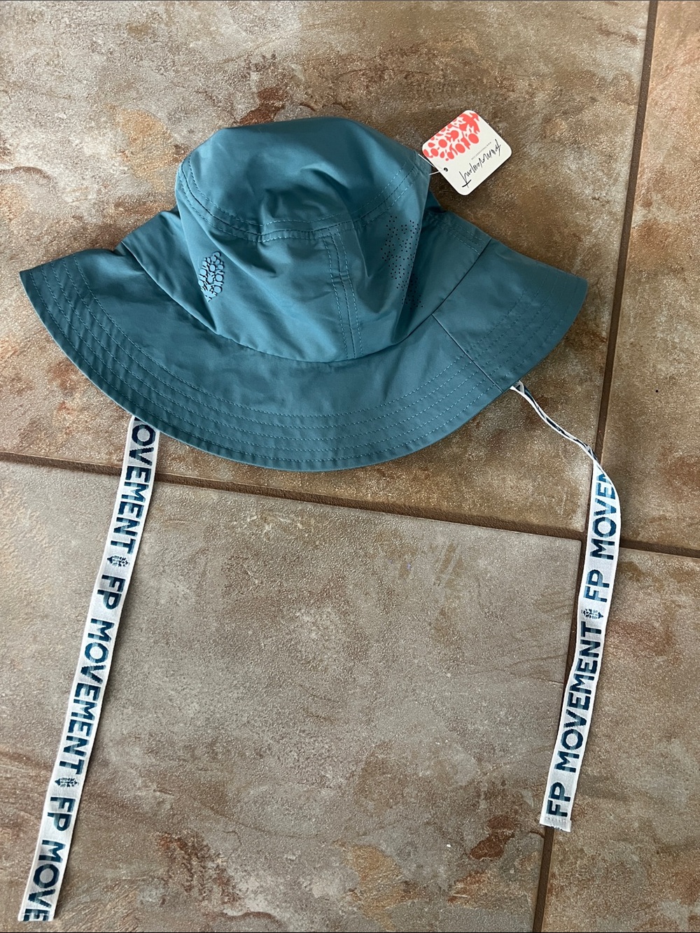 Free People Teal Wide-Brim Sun Hat with Chin Straps